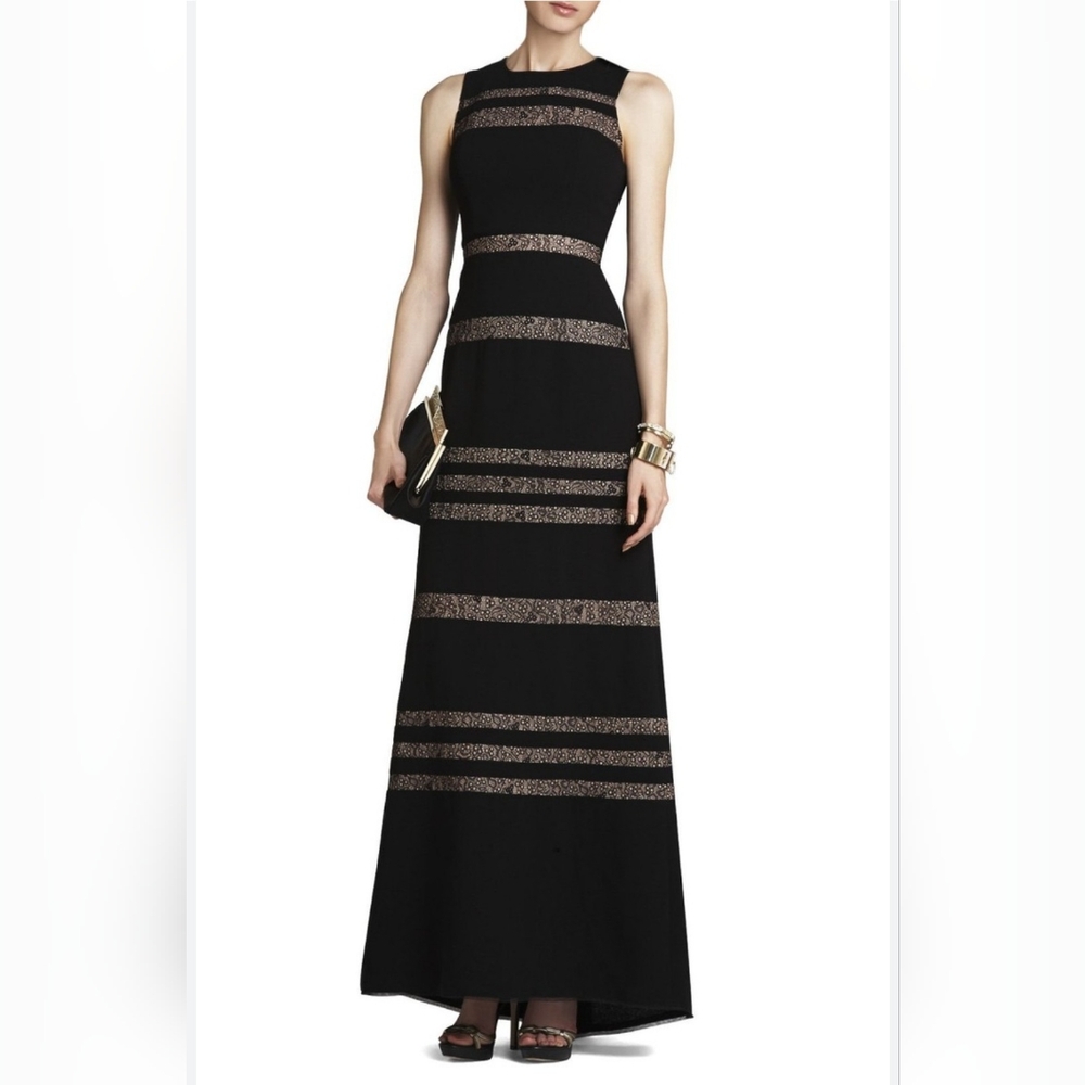 BCBGMaxAzria | Black Sleeveless Gown With Lace Inserts